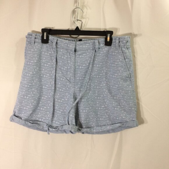 Talbots Shorts Birds on Wire Pattern Blue Tie Front Cuffed 100% Cotton Size 12 - Picture 1 of 4